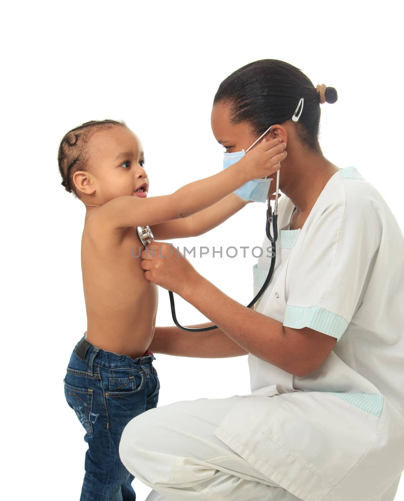 Black African American nurse with child isolated by michel74100