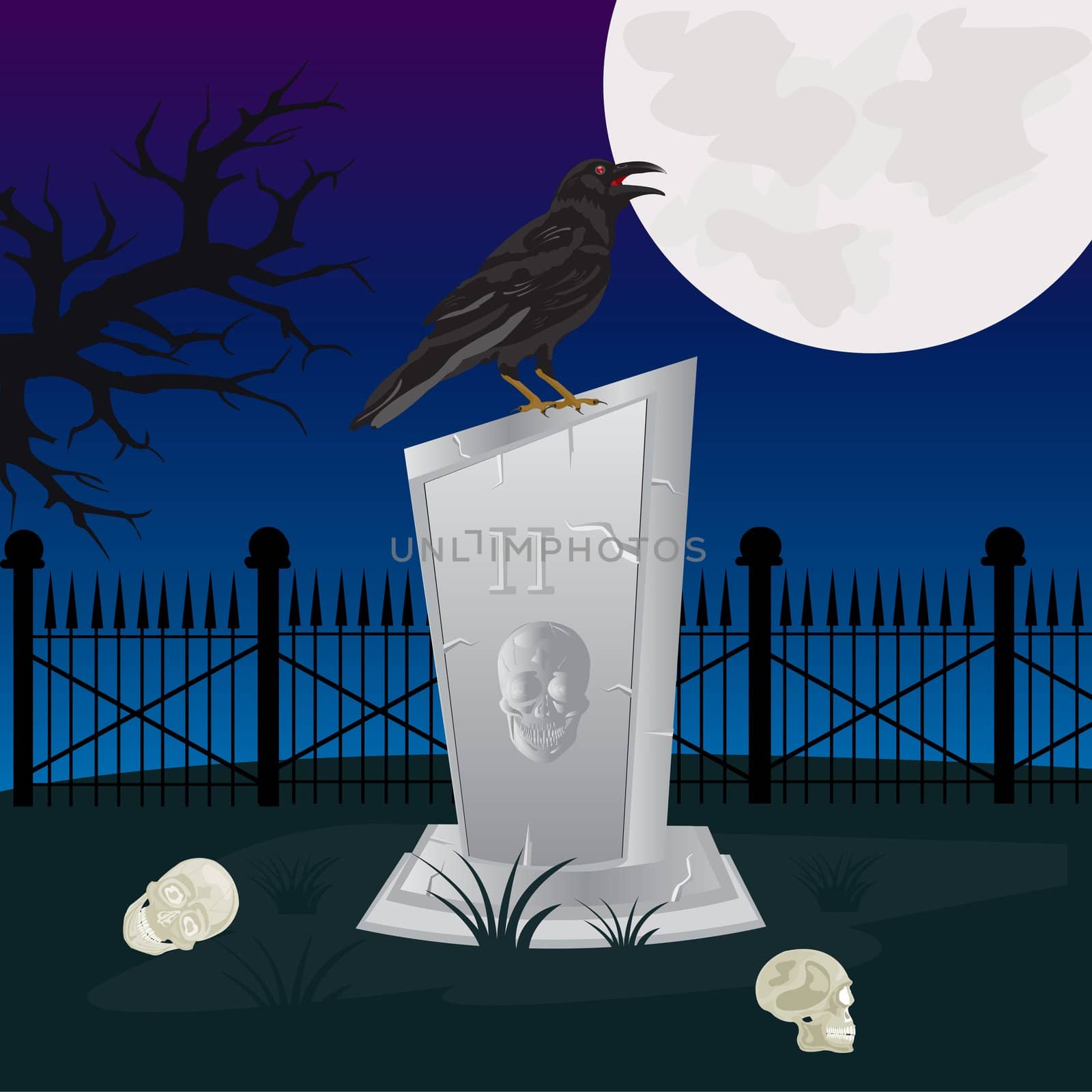 Illustration to moon night on graveyard