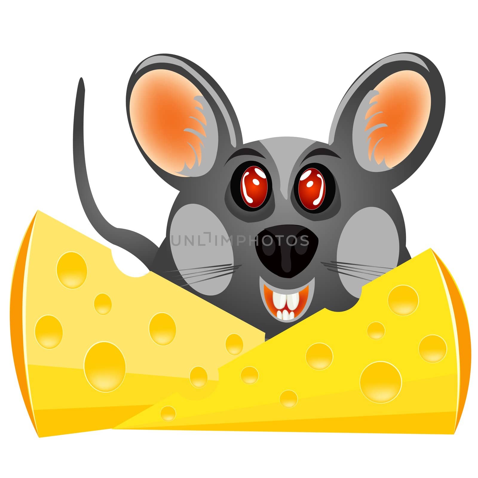Illustration sulphur baby mouse with cheese on white background