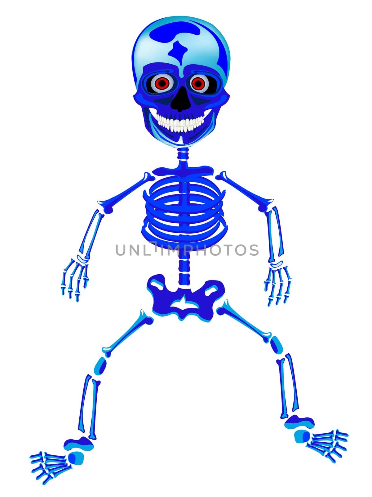Merry skeleton of the person on white background insulated