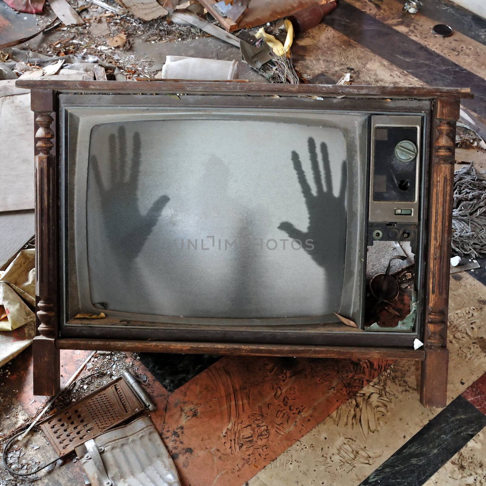 ghost appears on flickering tv set by sirylok