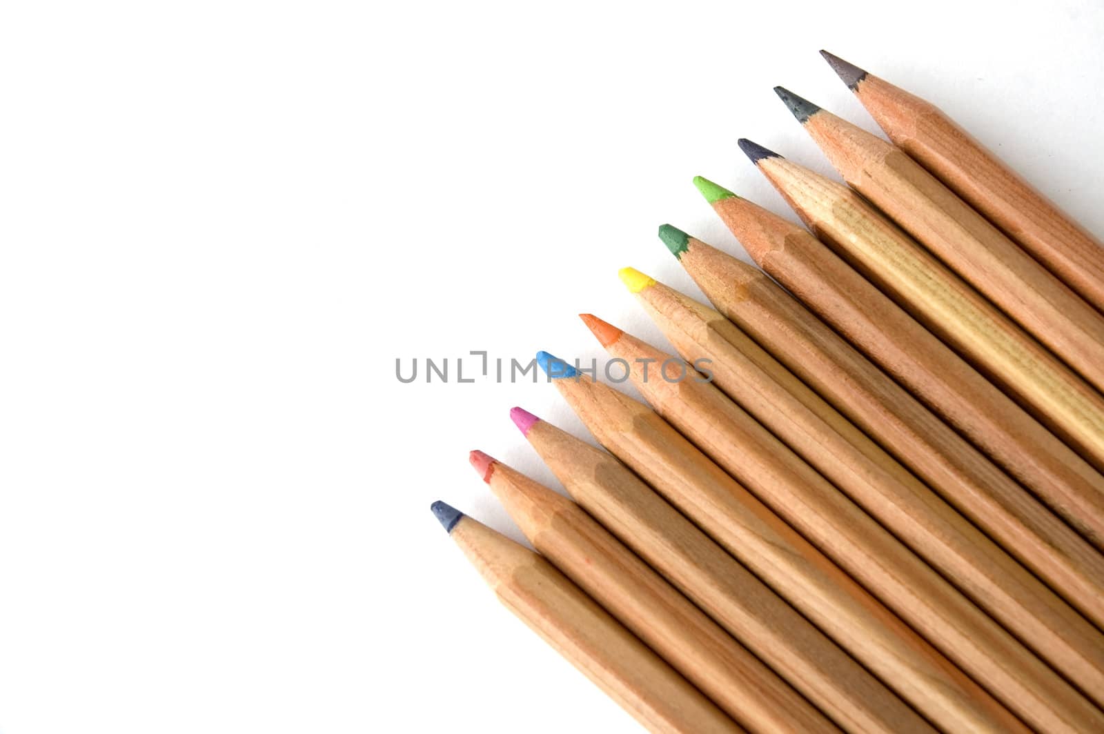 group of color pencil on white background