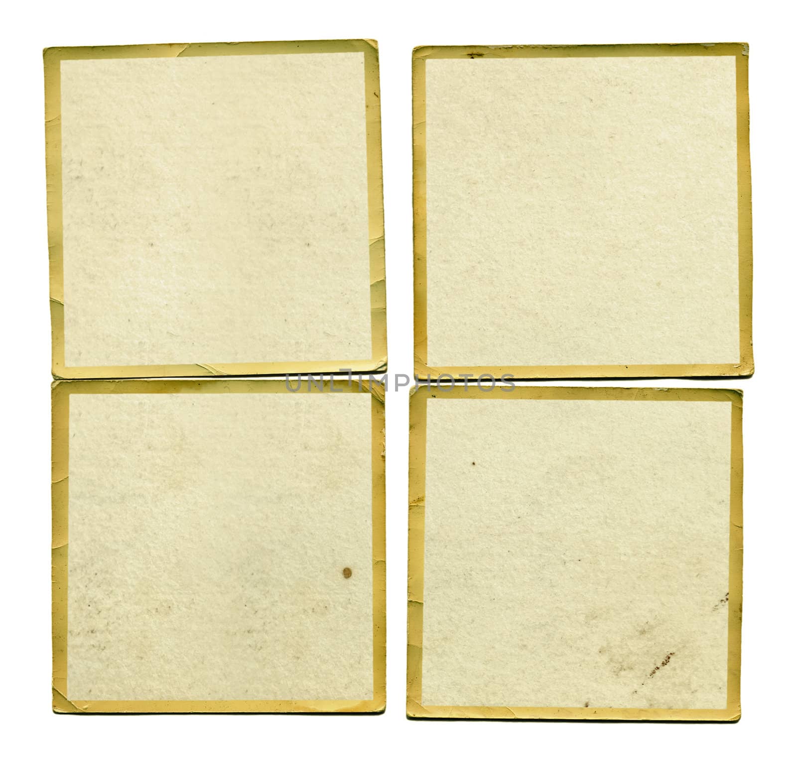 Four vintage blank dirty photos with border. Grunge background design element.