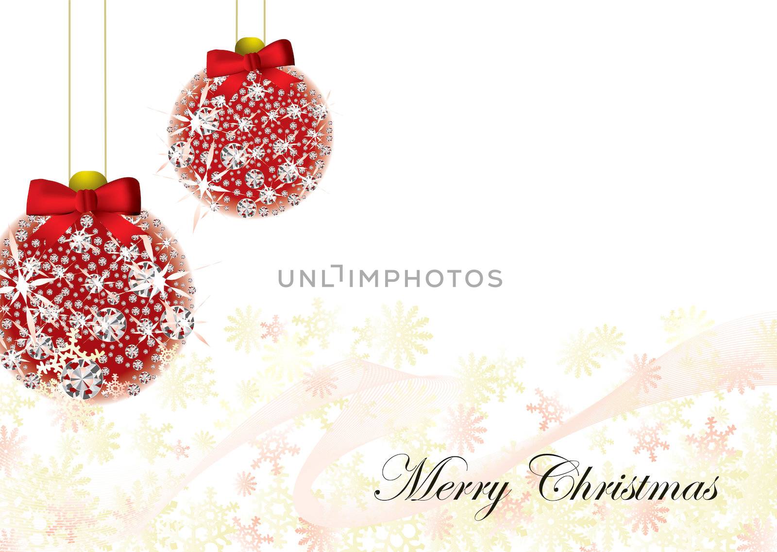 Christmas inspired background image with snow flakes and baubles