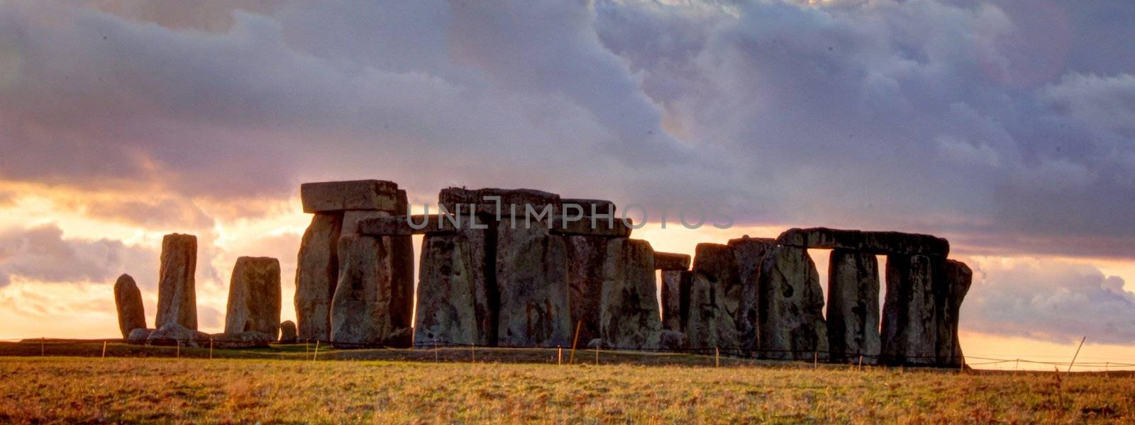 Ancient stoneage monument of stonehenge at sunset in wiltshire