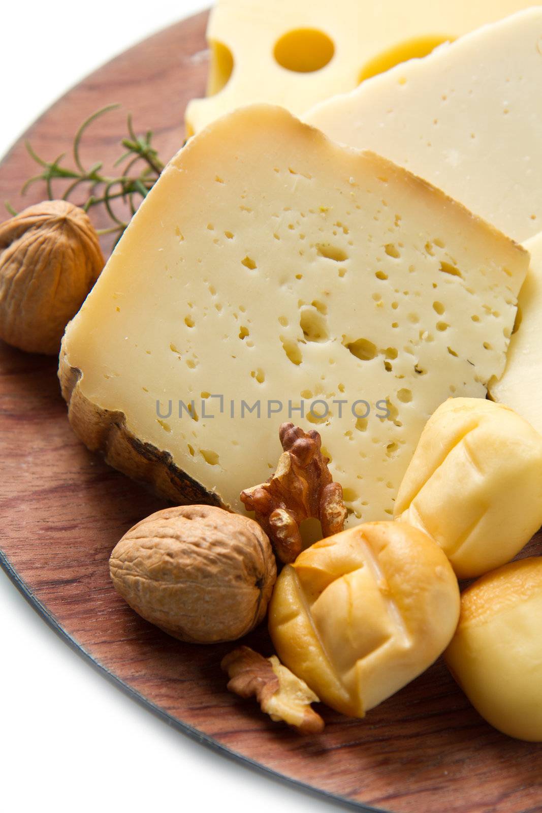 cheese selection on wooden board