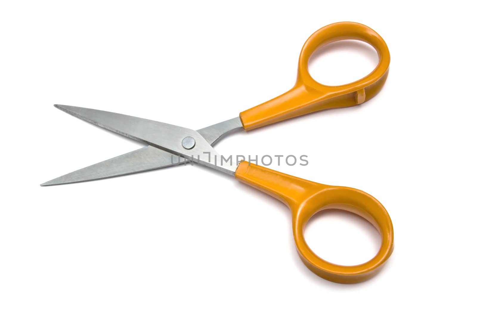Yellow handled scissors isolated on white background 

