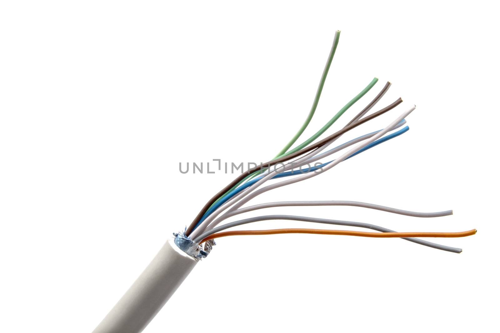 Colorful cable closeup on white background 