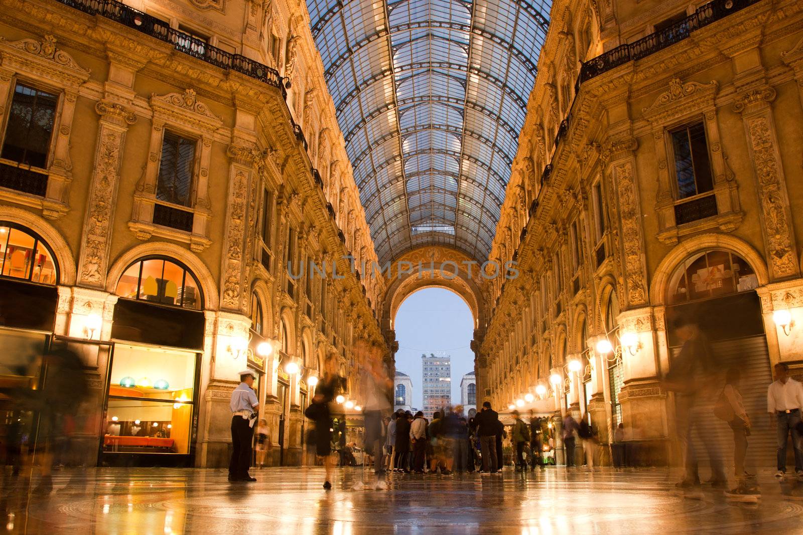 Vittorio Emanuele II Gallery interior in Milan. Lombardy, Italy.