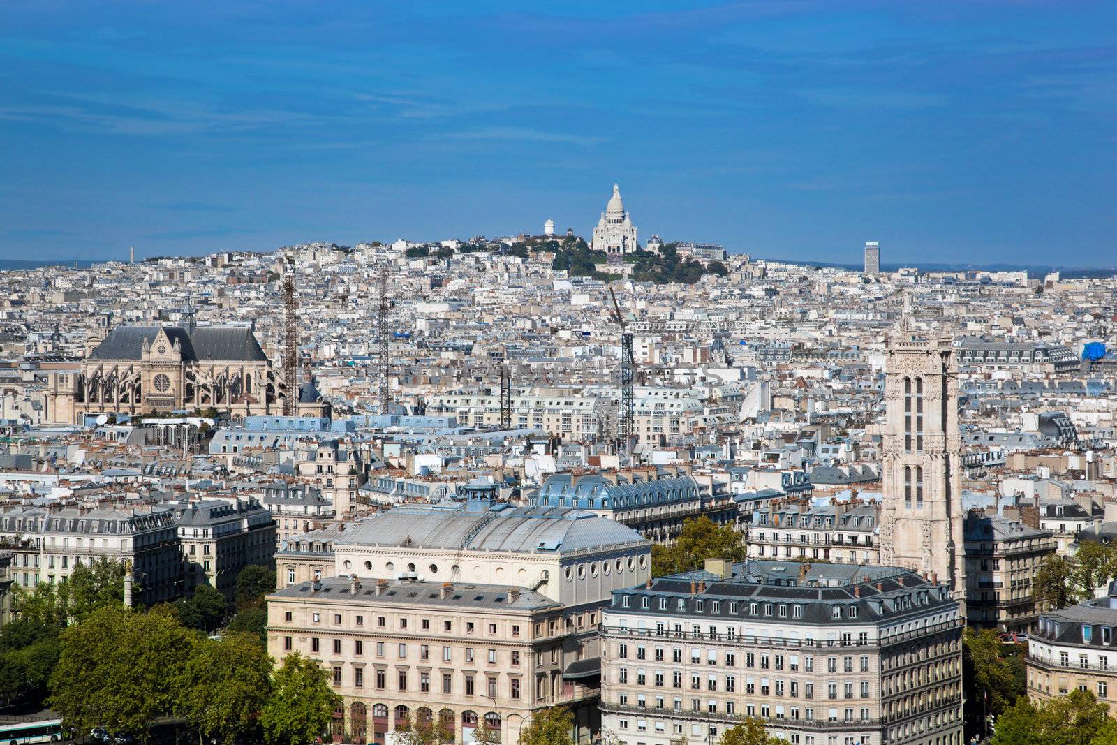 Paris panorama, France. View on Sacre-Coeur Basilica on Montmartre from Notre Dame