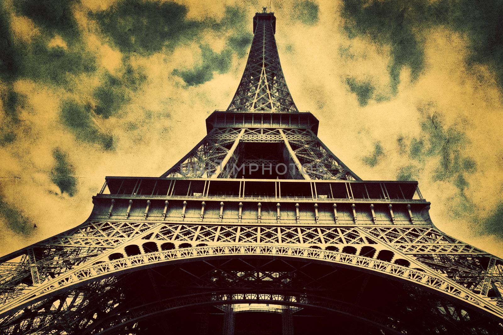 Eiffel Tower in Paris, Fance. Vintage, retro style. View from Champ de Mars