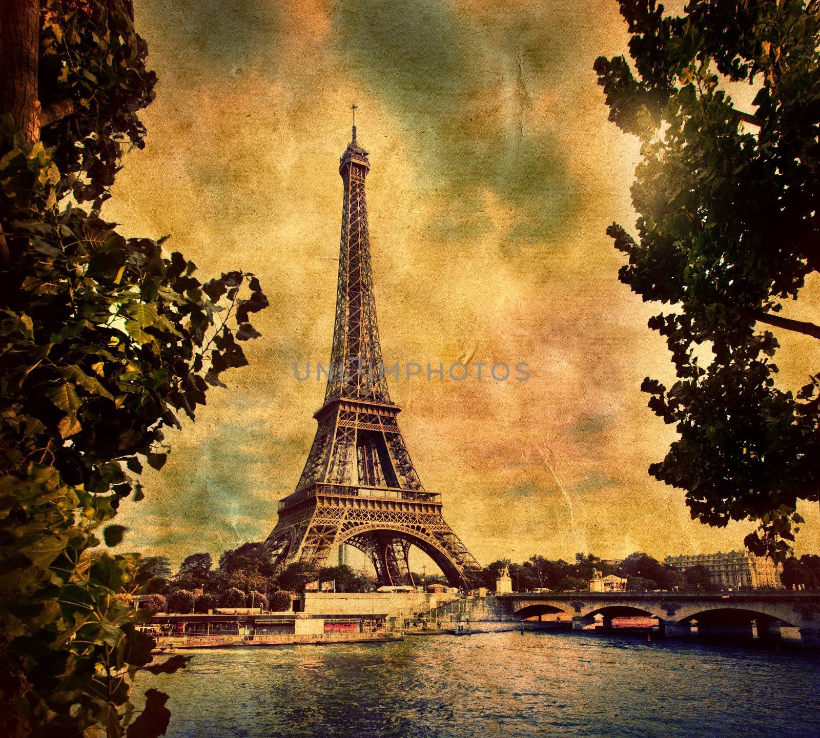 Eiffel Tower in Paris, Fance. Vintage, retro style