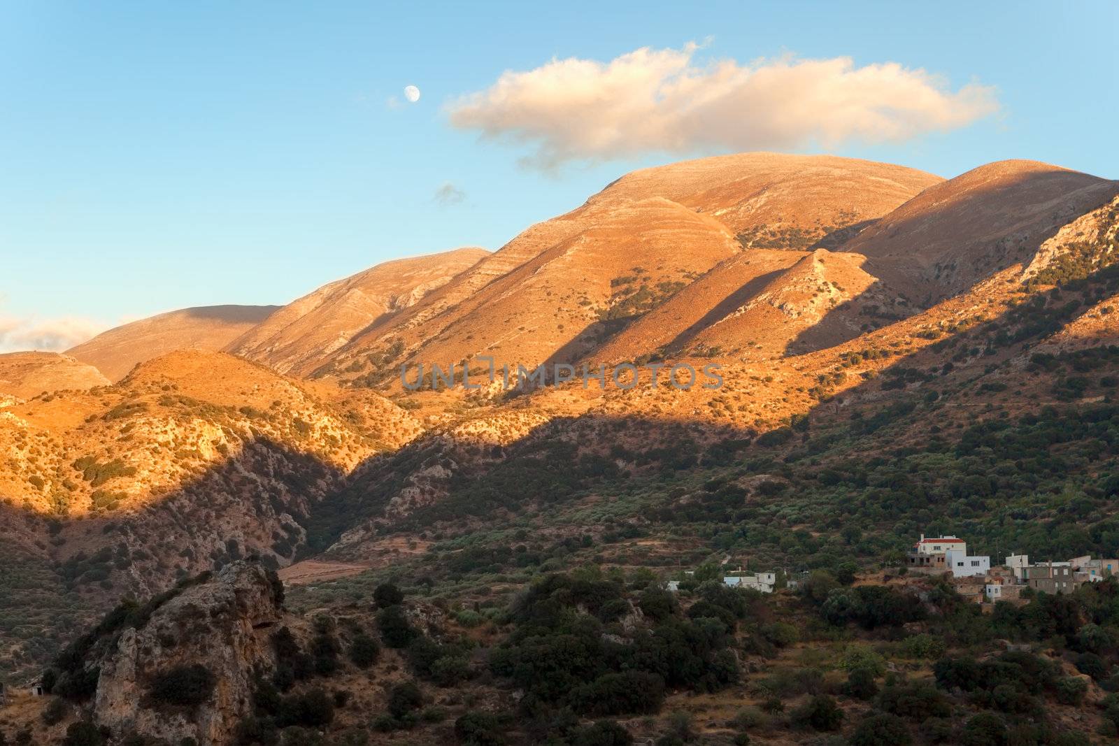 Village on the slope of the mountains of the island of Crete