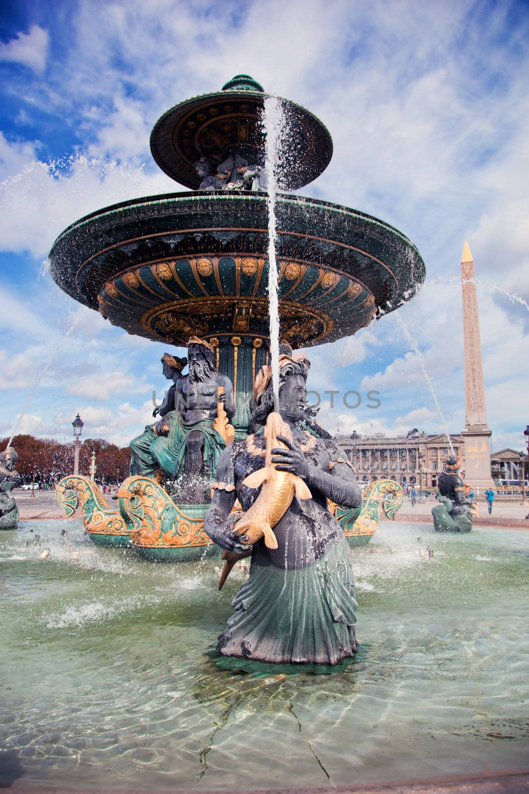 Fountain in Jardin des Tuileries, next to Louvre, Paris, France.
