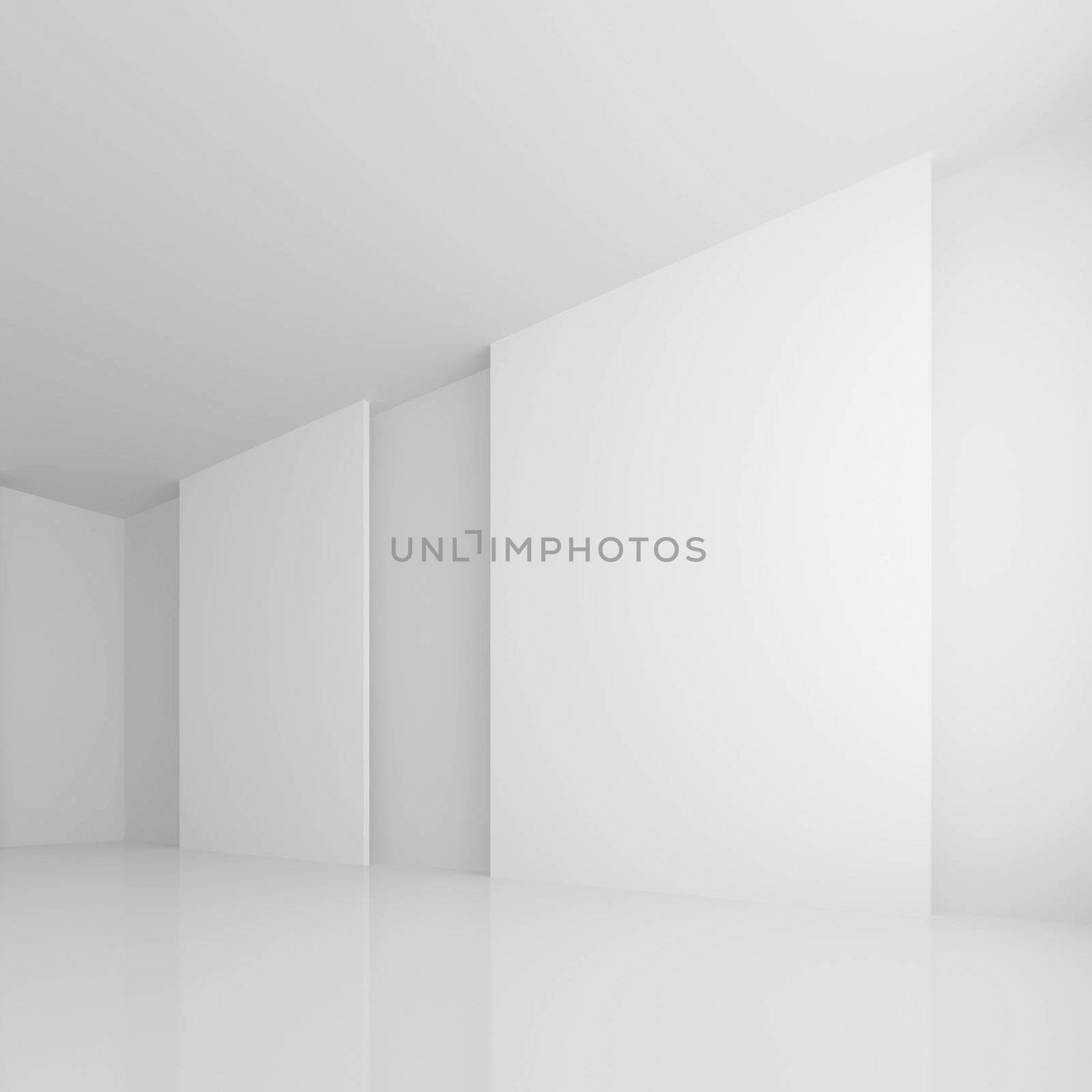 3d Illustration of White Abstract Gallery Interior