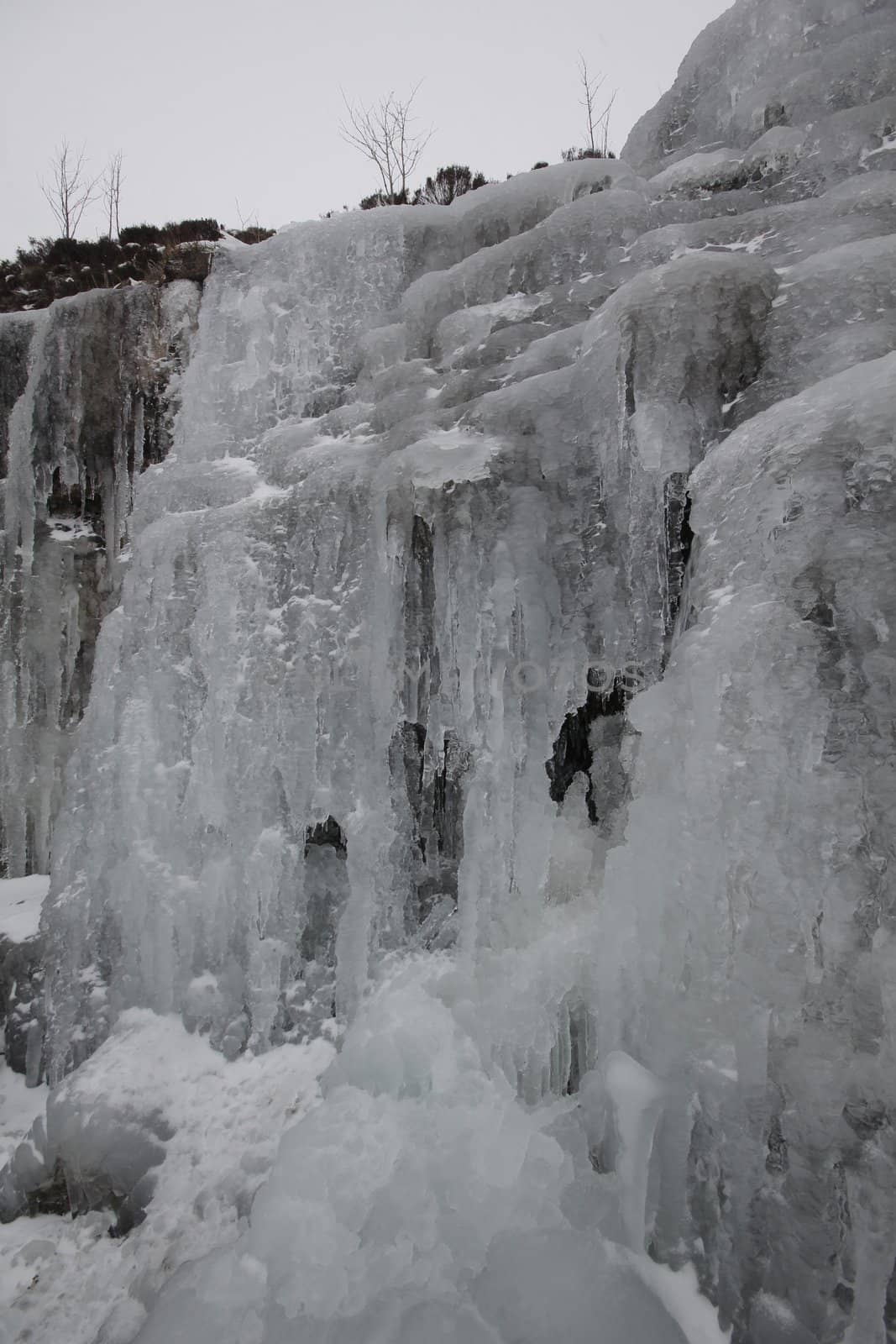 Snowey frozen waterfall in Wales at Christmas