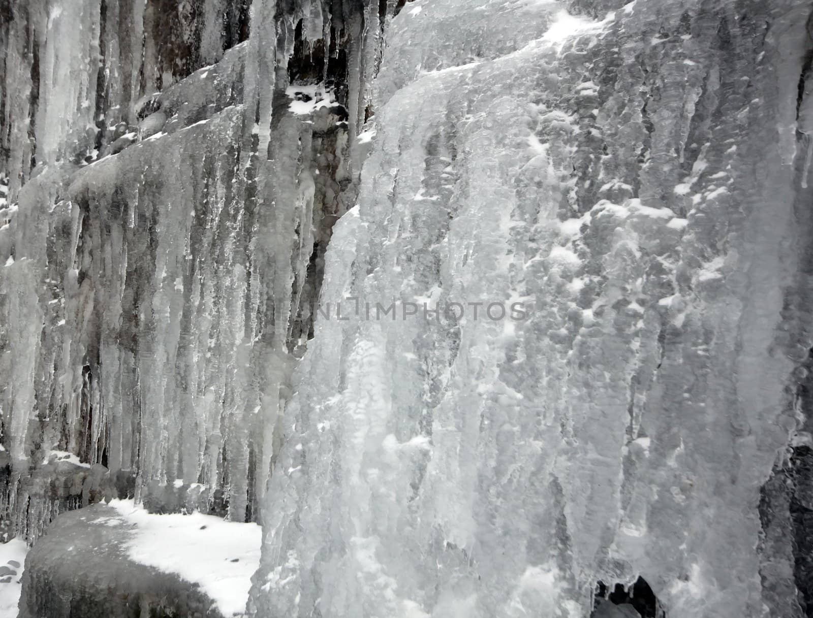 Example of ice formations formed on a waterfall