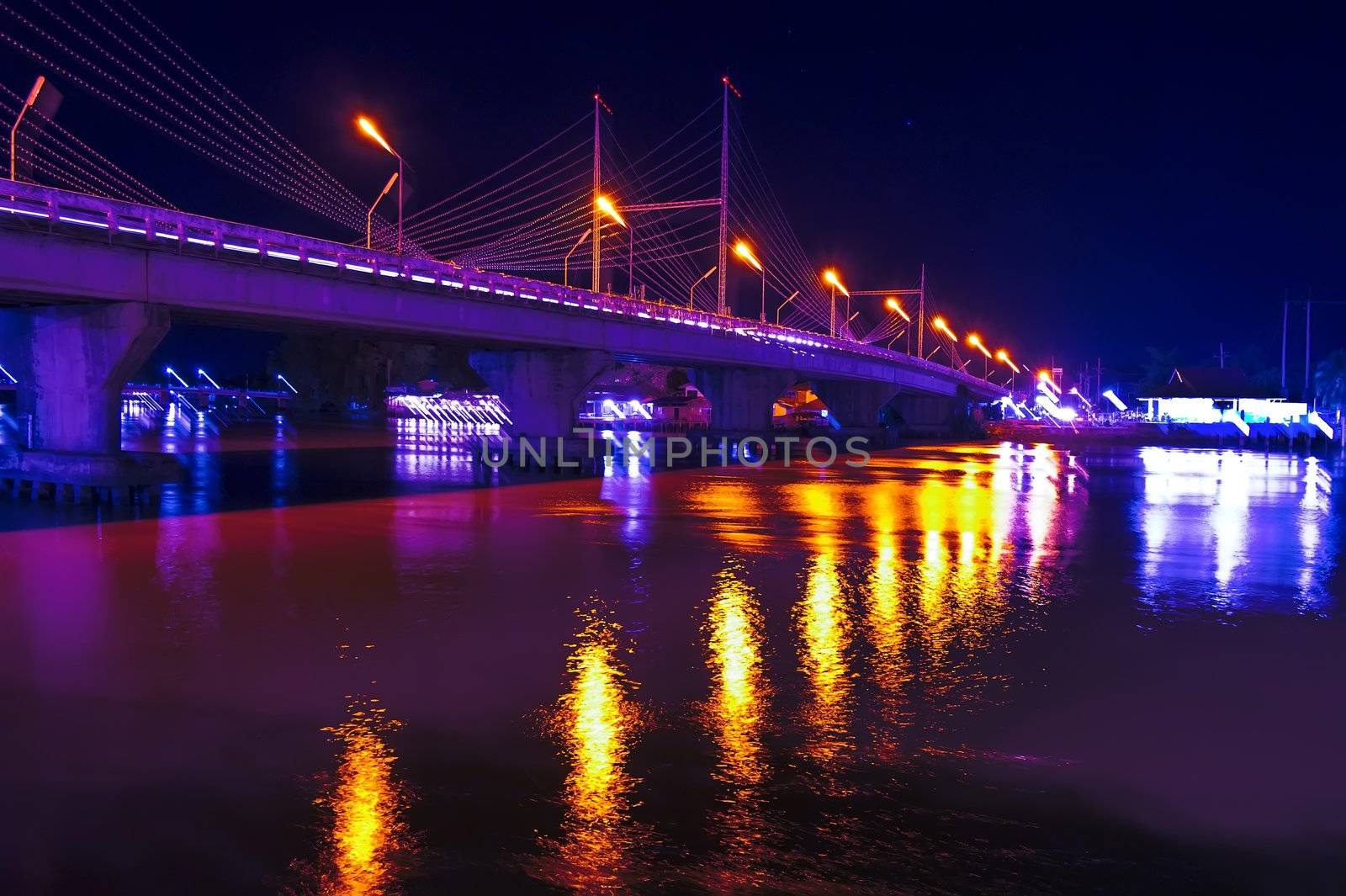 Mae Nam Ta Pi  Bridge at Night. Surat Thani.