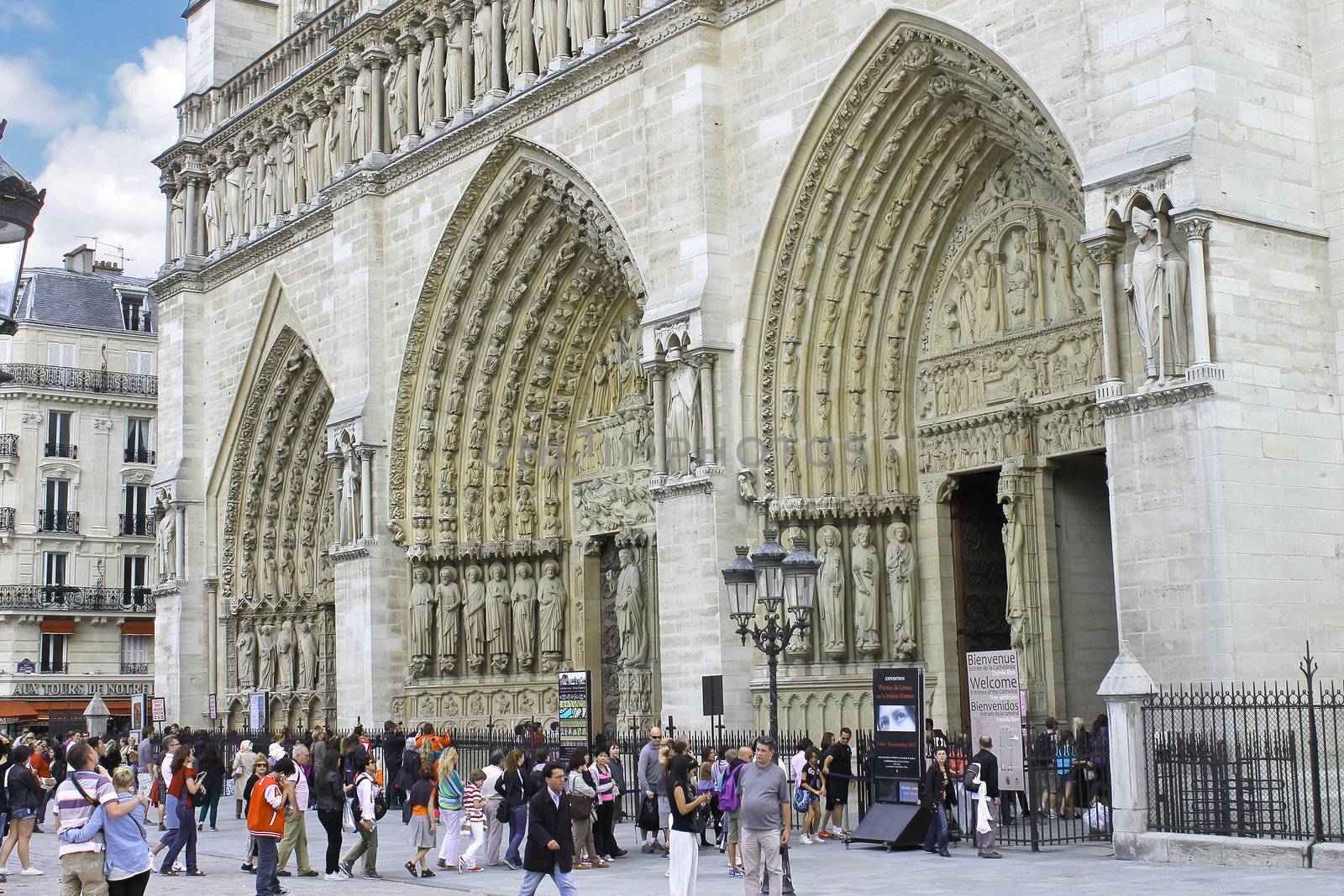 Tourists near Notre Dame de Paris. France