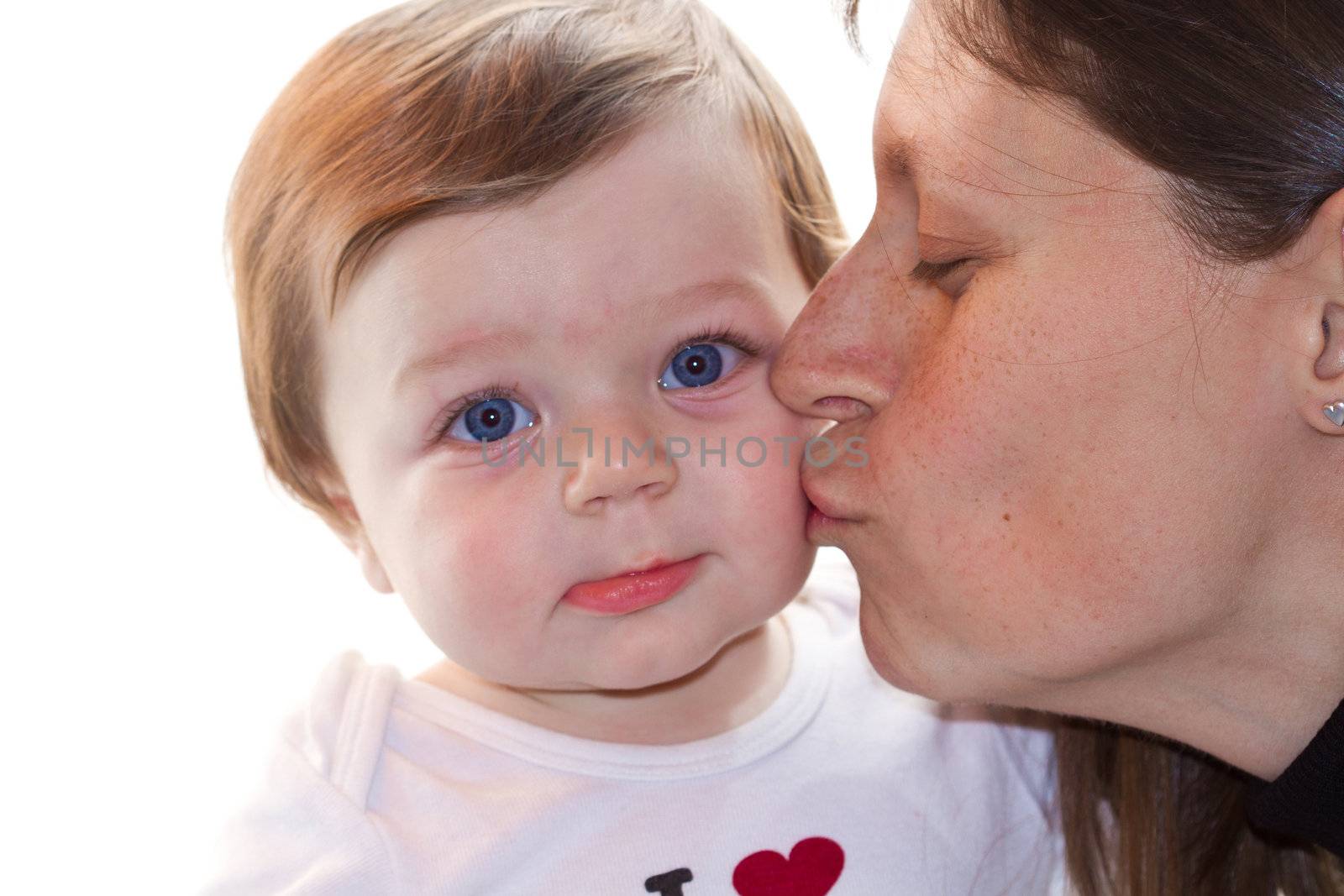 mother kissing beautiful baby