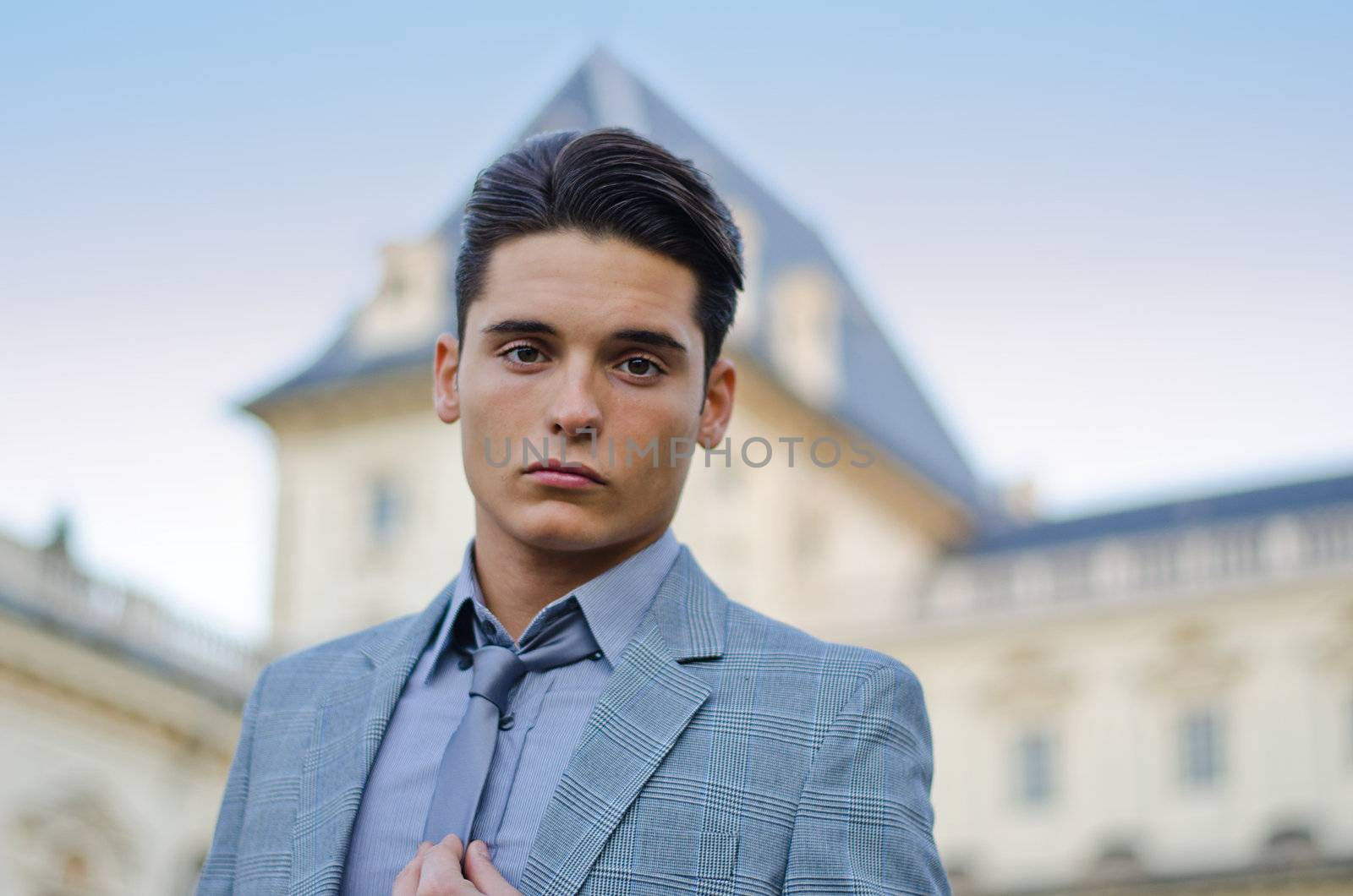 Good looking young male model and elegant palace by artofphoto