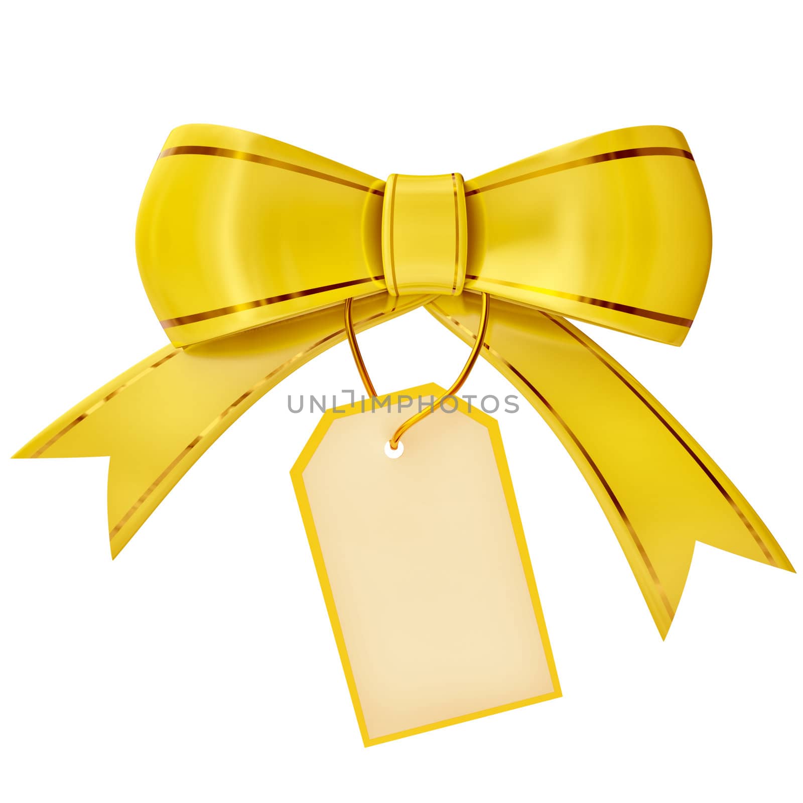 yellow Christmas bow with label on white background