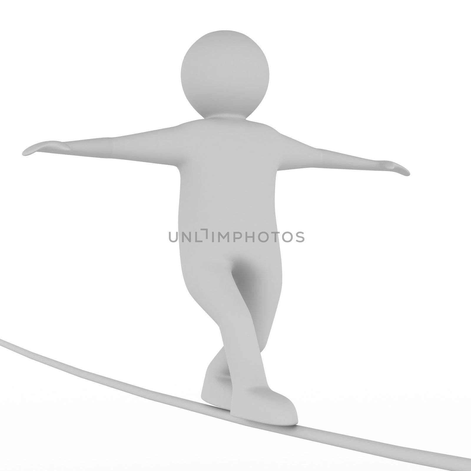 man balances on rope. Isolated 3D image