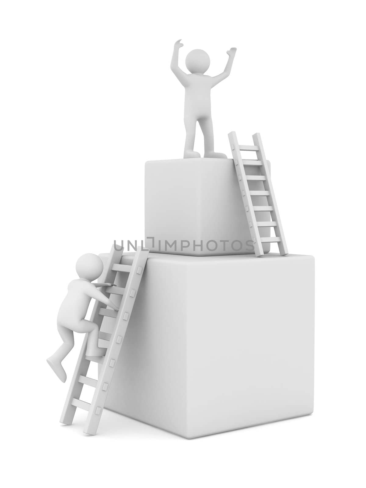 man on box and staircase. Isolated 3D image