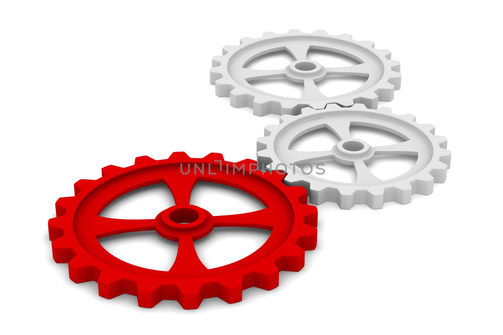 Three gears on white background. Isolated 3D image