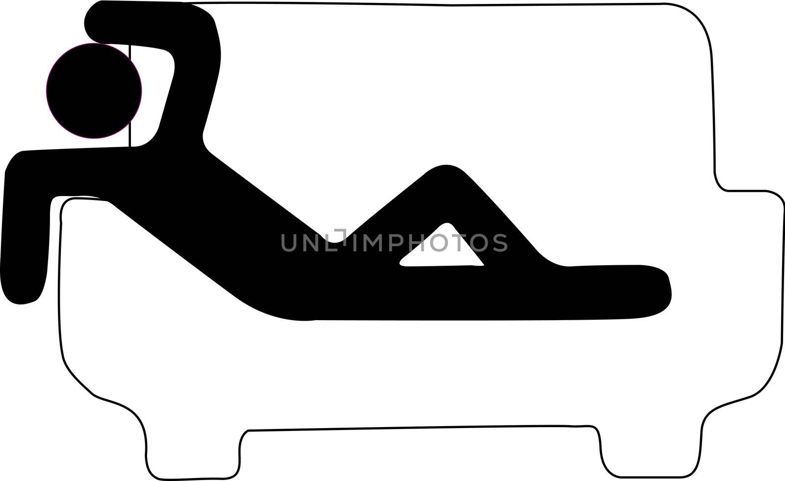 Icon that represents an individual lies on a sofa emulating a person with hangover.