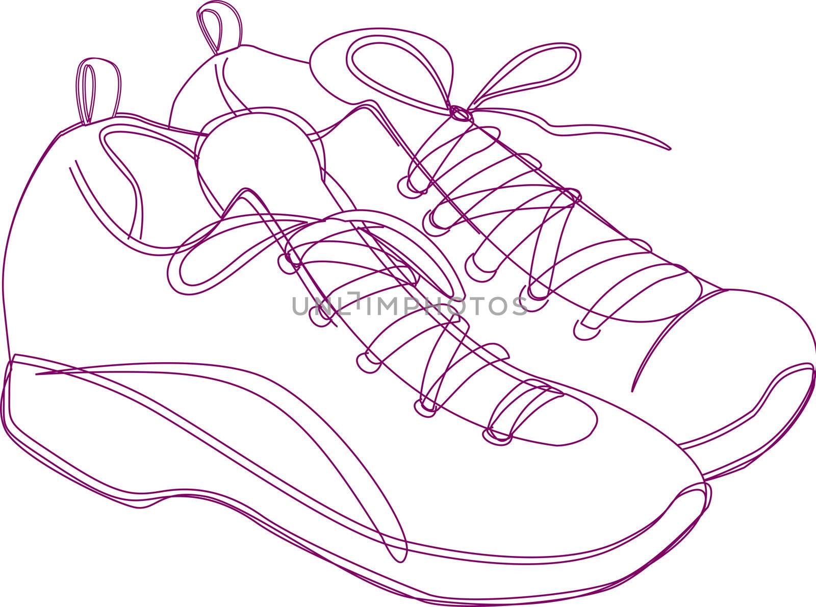 Sketching of a pair of sneakers in purple lines.