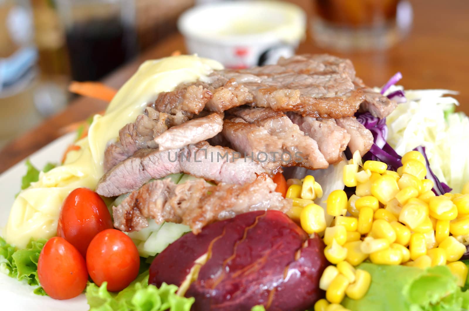 Fresh organic salad with cream sauce