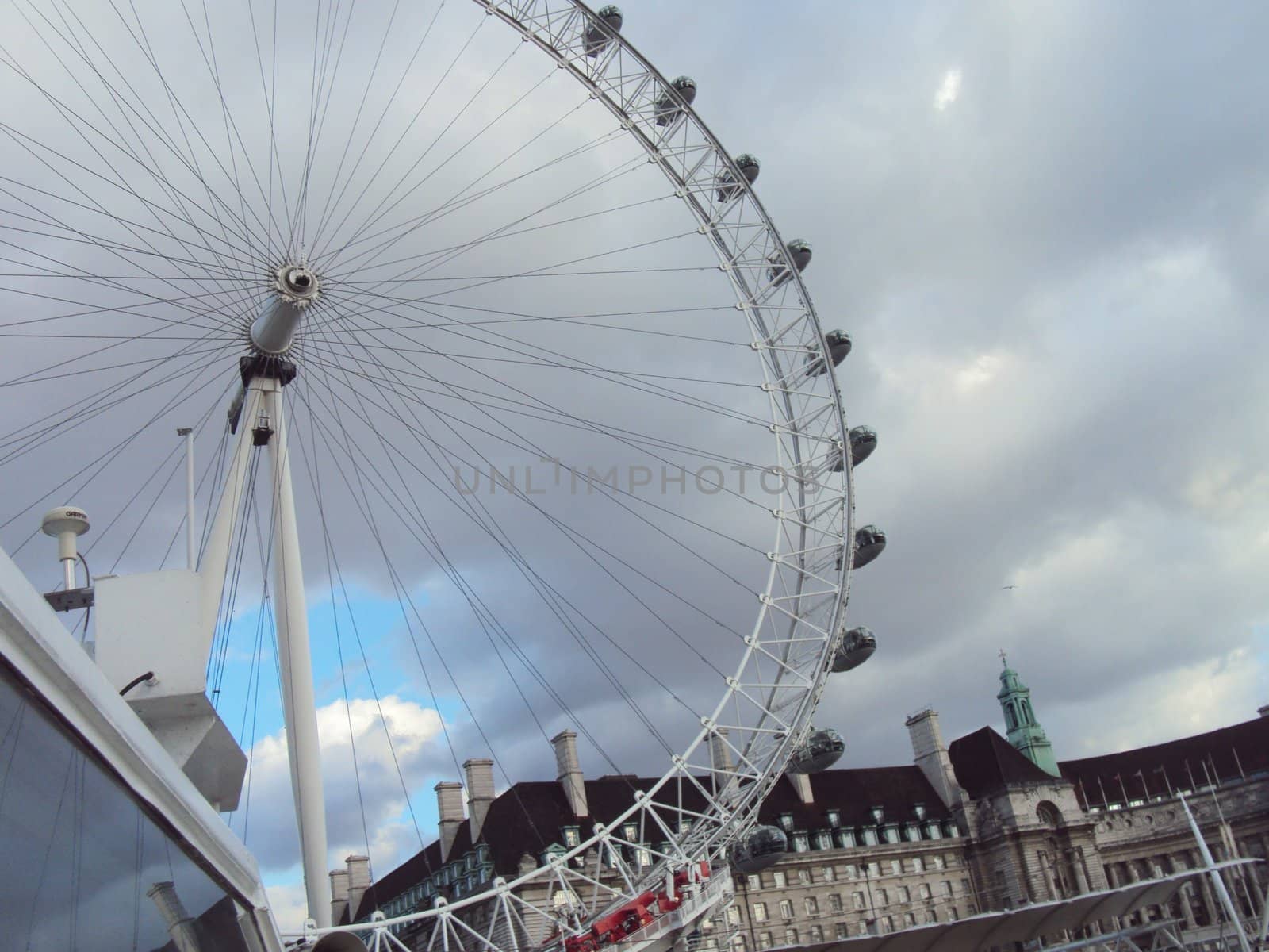 The London Eye viewed from a cruise boat up close