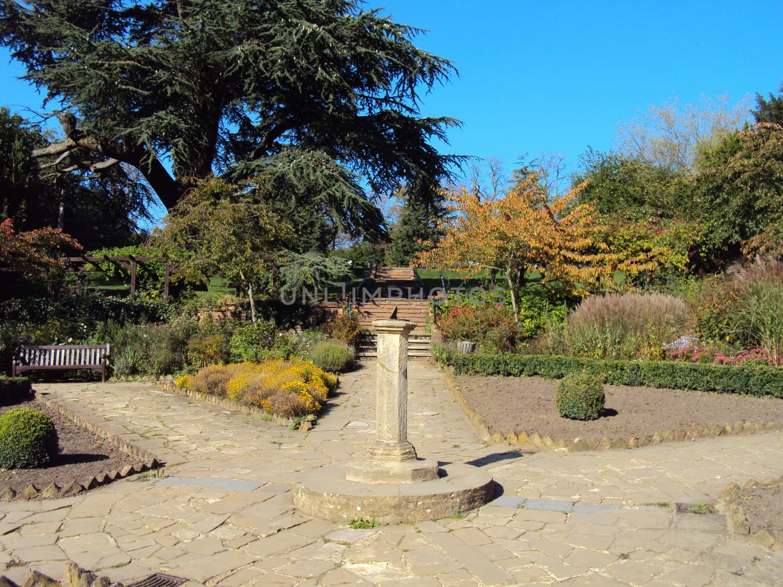 Sundial in the Rookery, Streatham Common, London on a clear day