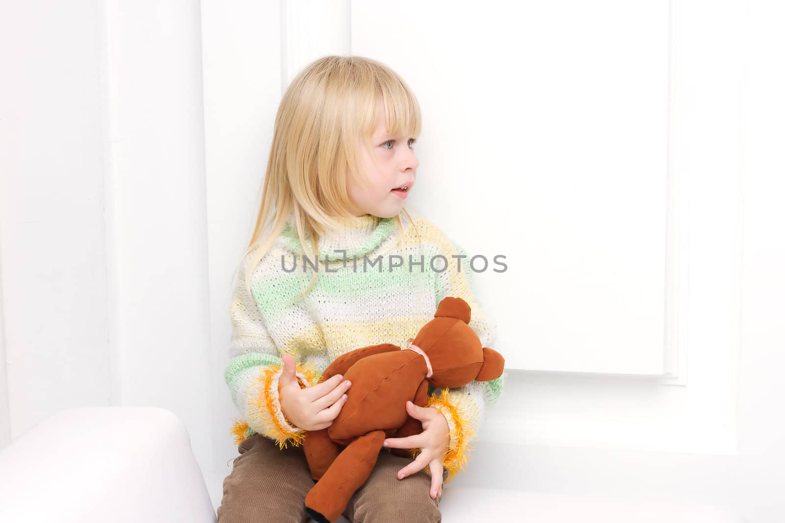 Little Girl 3 years with a brown teddy bear by victosha