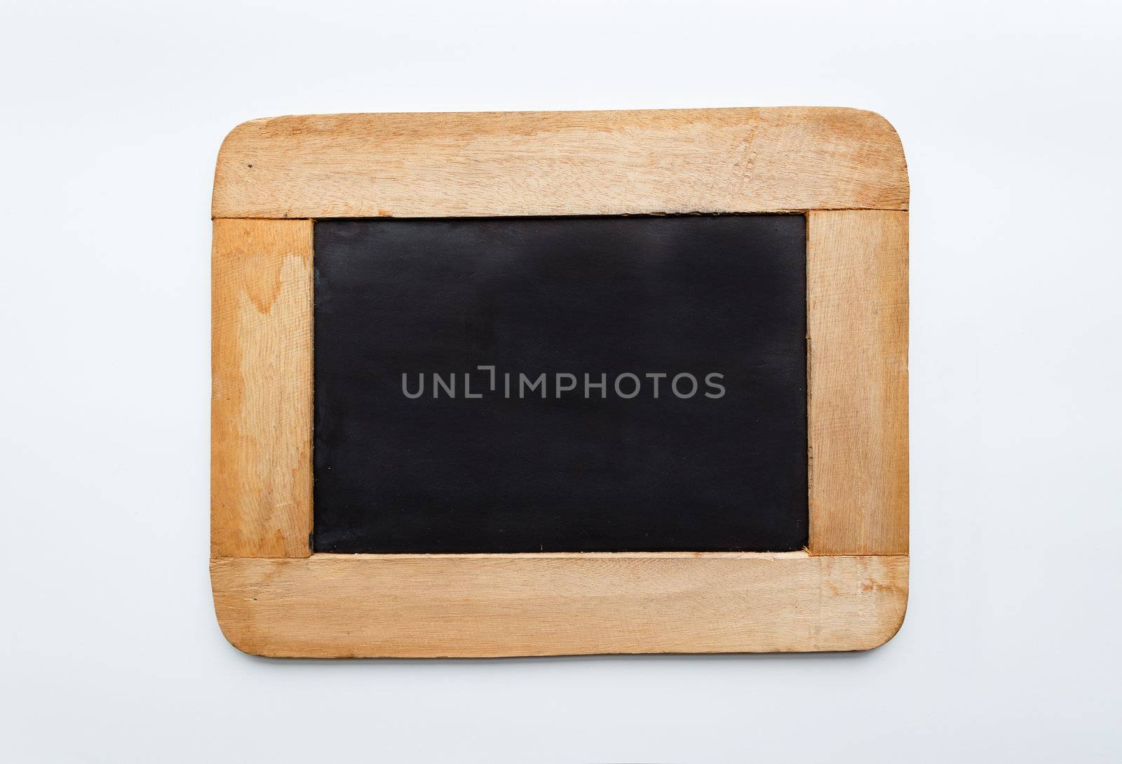 Old vintage  wooden frame blank slate isolated on white background