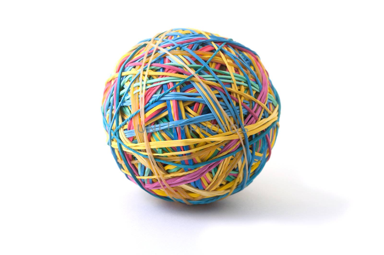 A ball made of rubber bands isolated on white