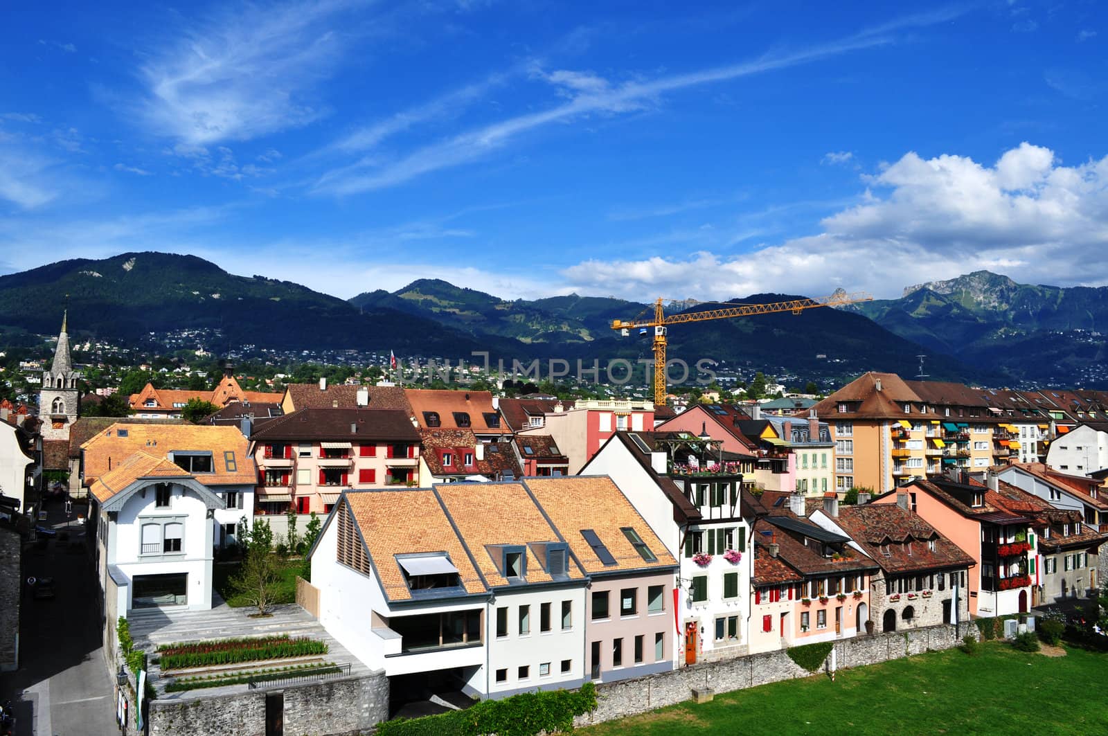High angle view of swiss city Vevey