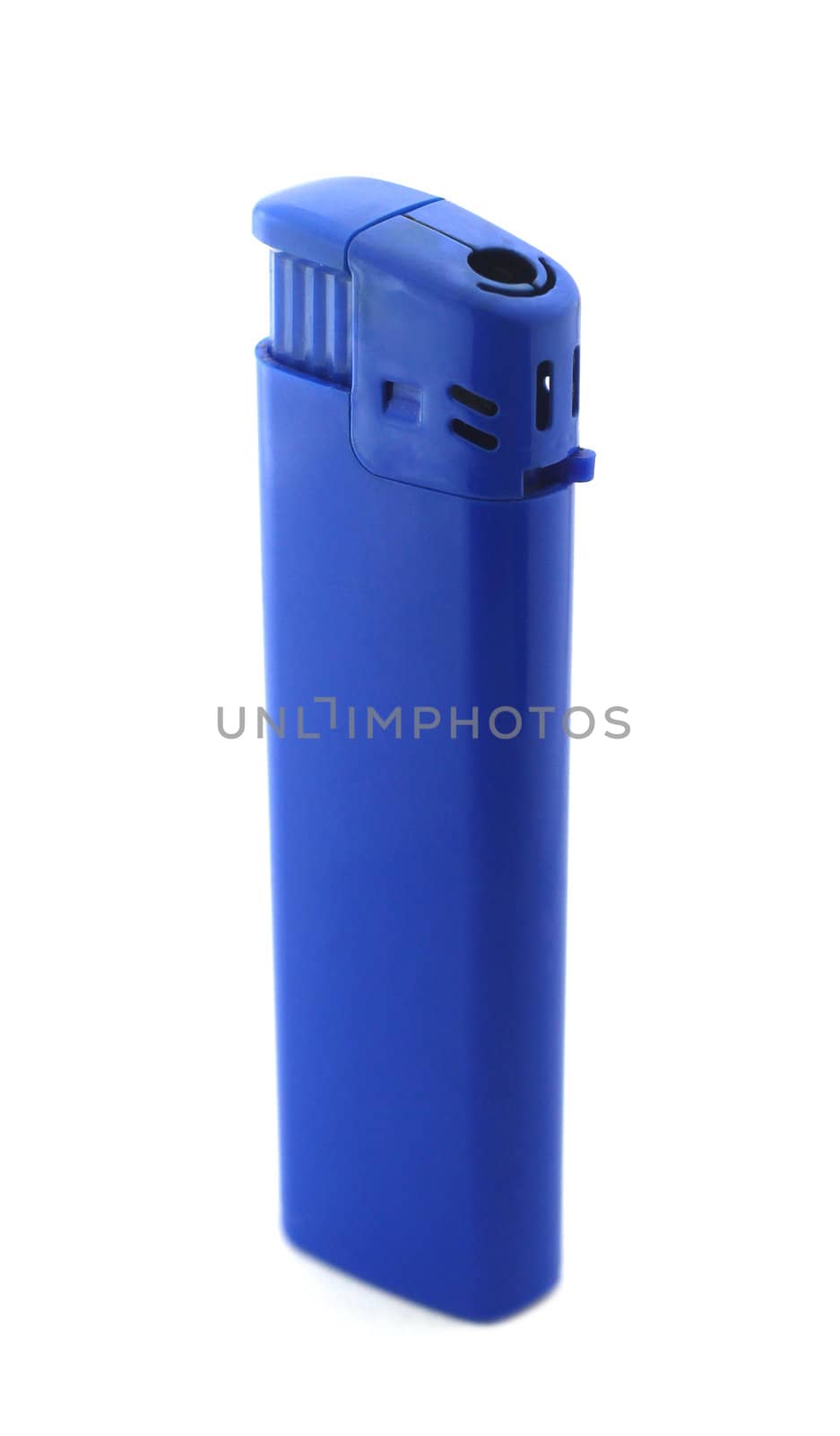 isolated Blue lighter standing on white background