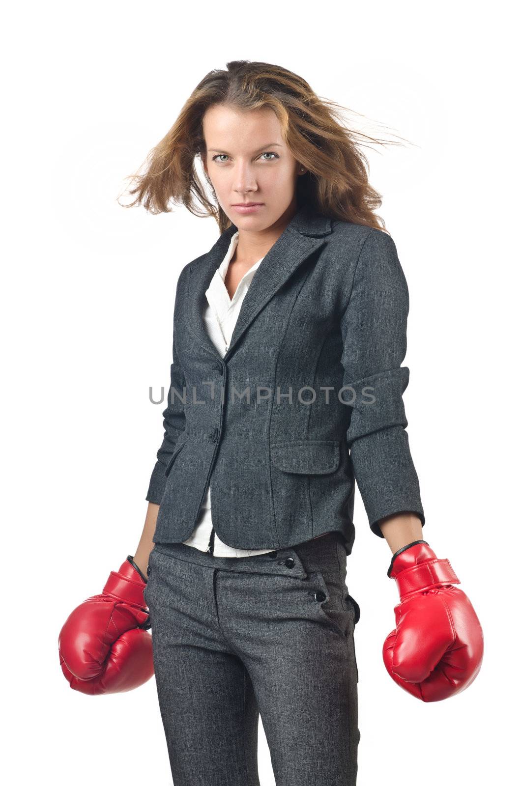 Young businesswoman in boxing concept by Elnur