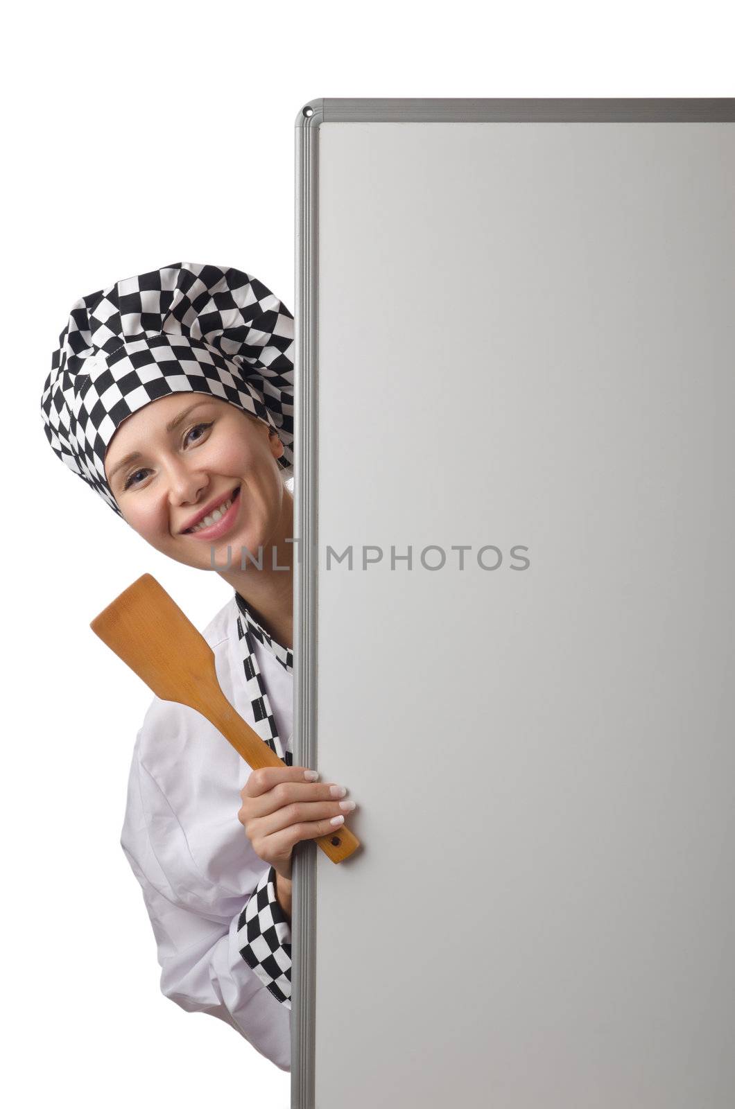 Cook with ladle and blank board