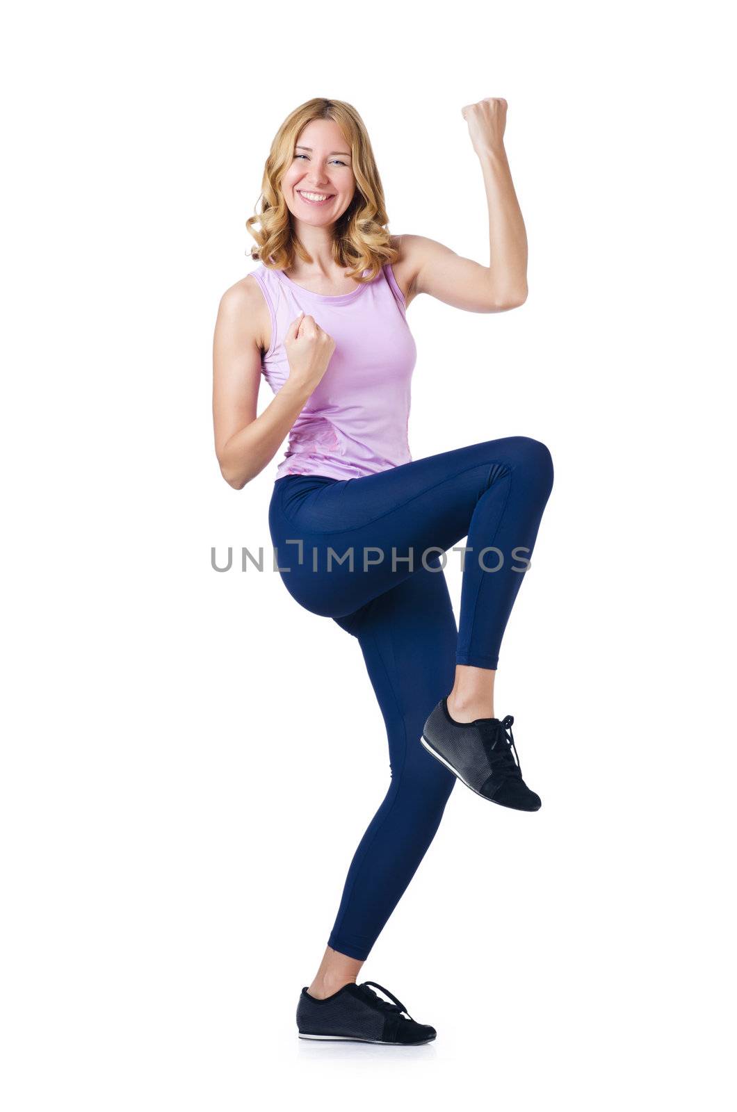 Sport concept  - Woman doing sports on white