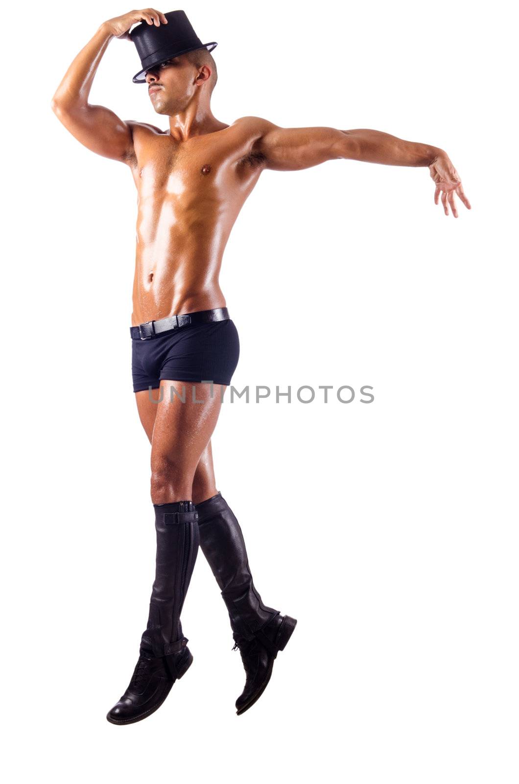 Half nude dancer isolated on white