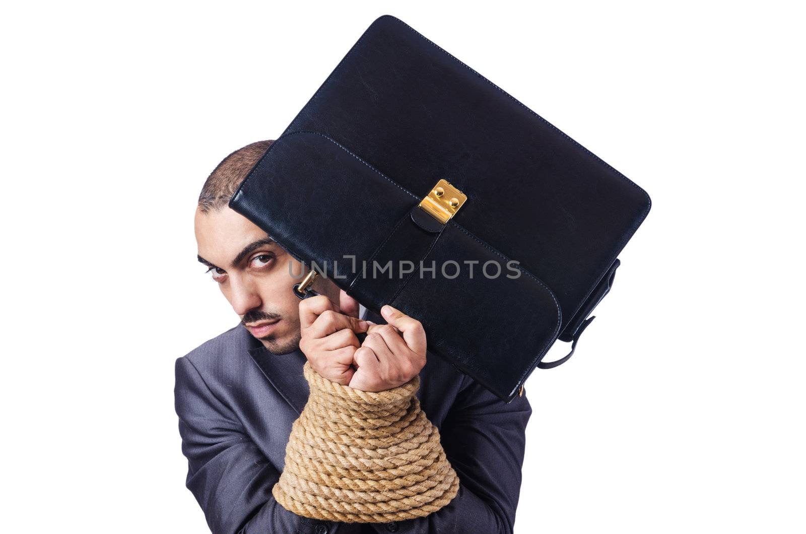 Businessman tied up with rope by Elnur
