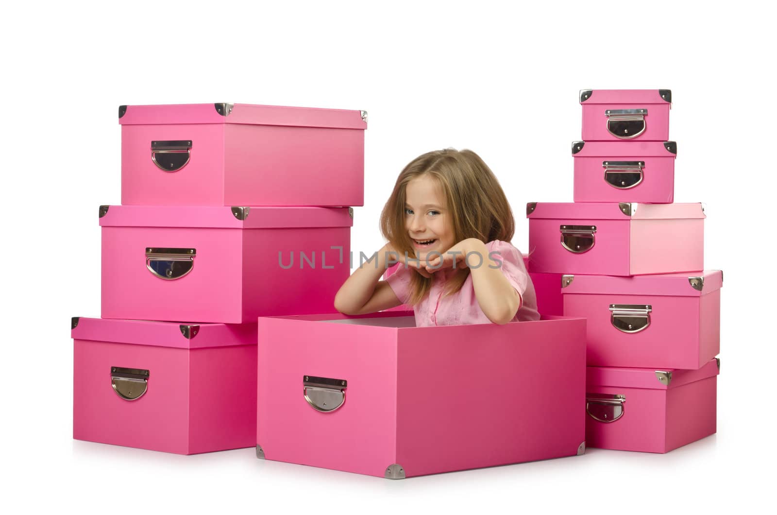 Little cute girl with lots of boxes by Elnur