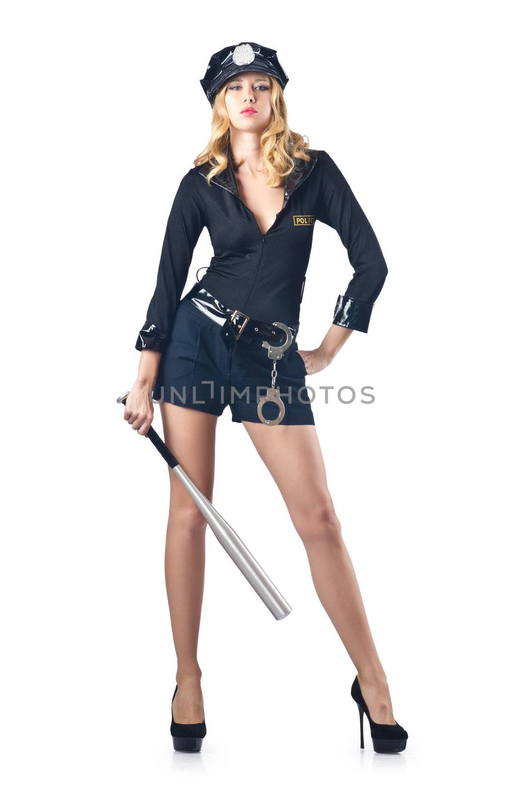 Woman police with baseball bat