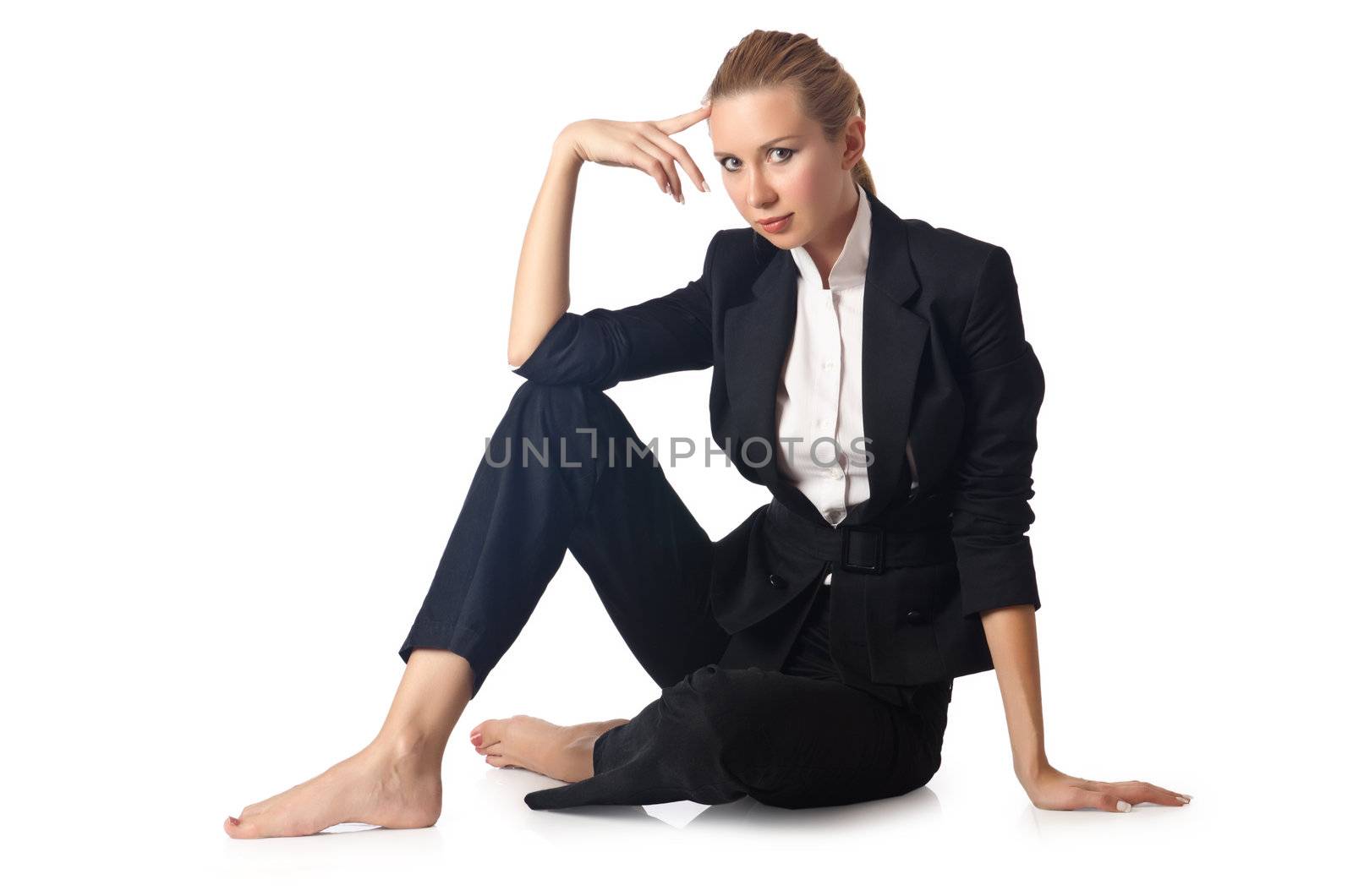 Tired businesswoman isolated on white