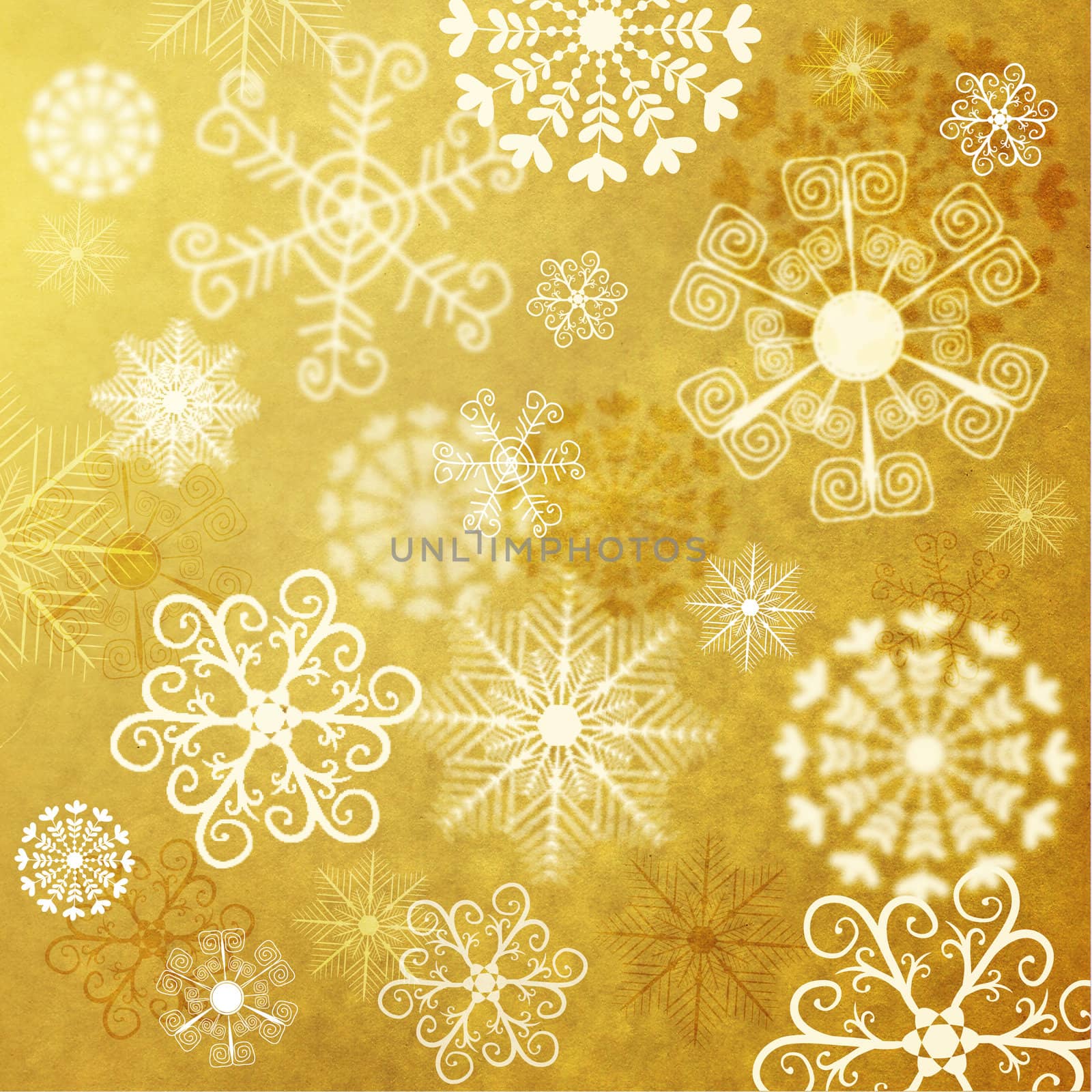 Old yellow christmas paper with stylization lacy snowflakes 