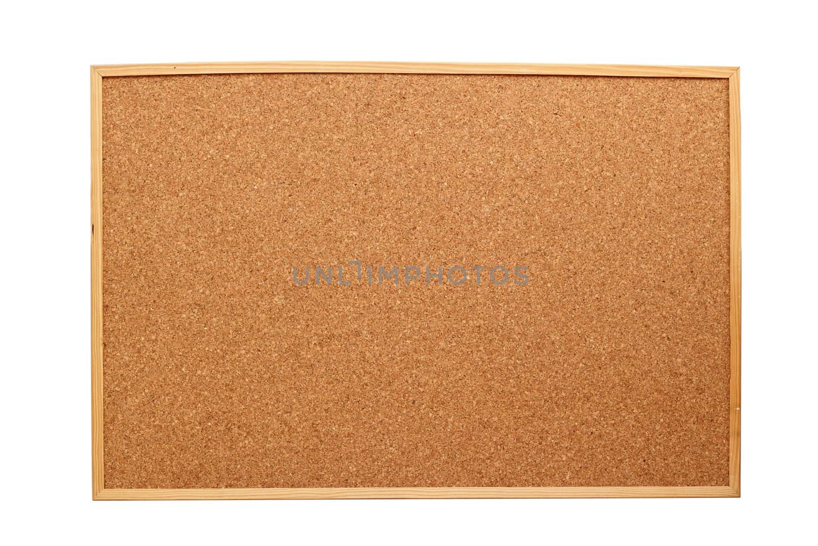 wooden cork board with frame isolated on white background