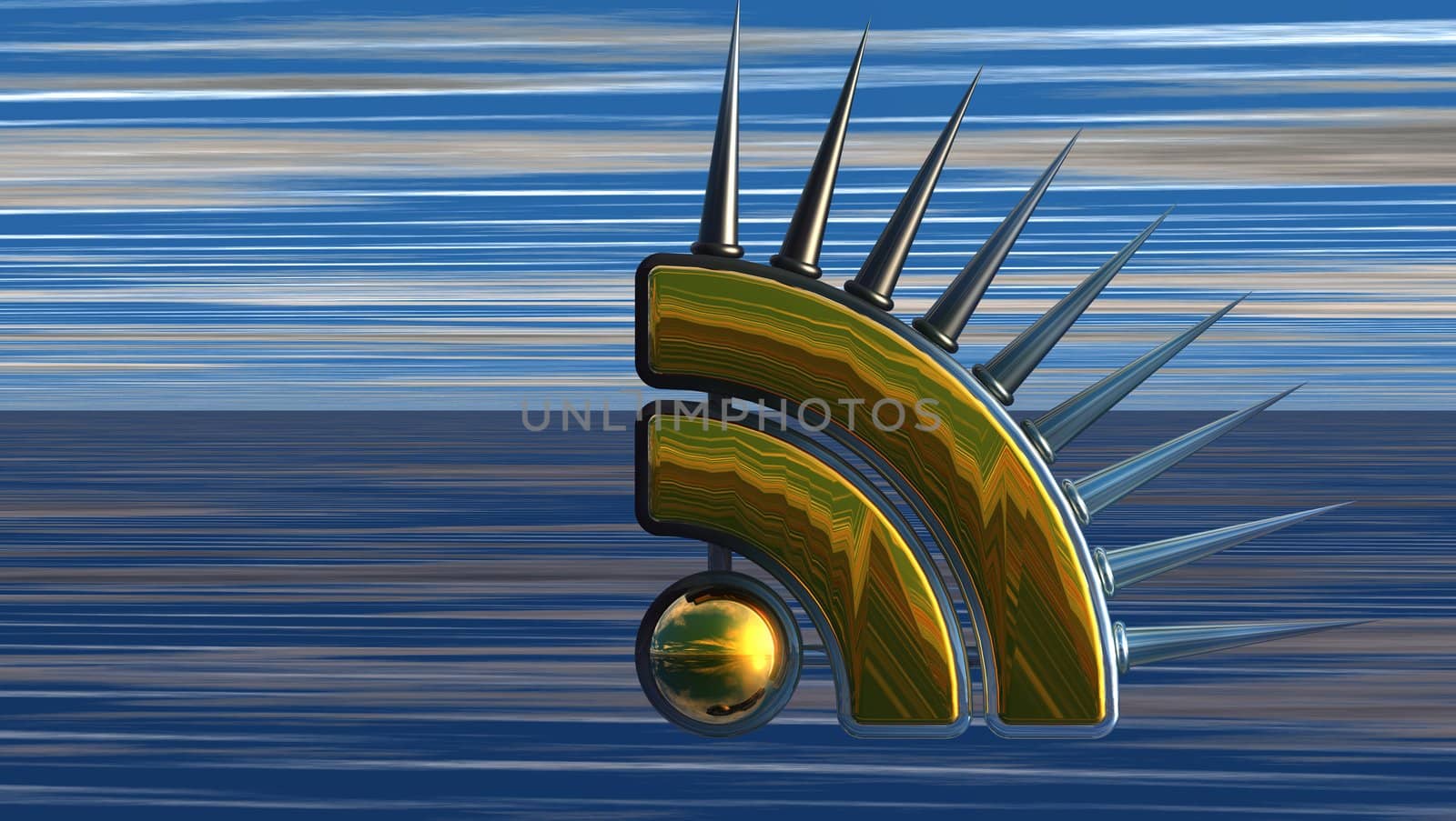 rss symbol with prickles on abstract background - 3d illustration